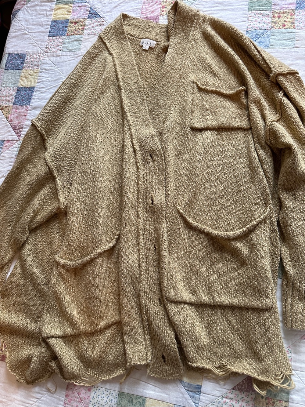 POL Oversized Knit Cardigan in Olive-Tan